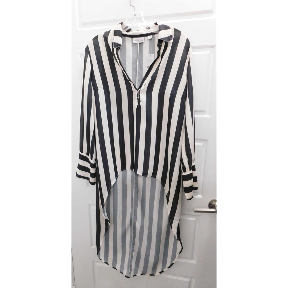 New Sweet Pea New York Company Black White Striped Shirt Dress sz M